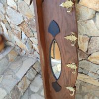 Уникална старинна дървена закачалка с месингови двойни окачвачи и огледало , снимка 6 - Други стоки за дома - 45435582