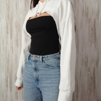 H&M дамски къс суичър с дълги ръкави и качулка р-р L, снимка 4 - Суичъри - 44954057