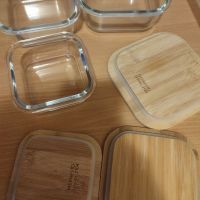 Сет от 3 броя Стъклени кутии с капак от бамбук за съхраняване на хранителни и другипродукти, снимка 2 - Кутии за храна - 45075484
