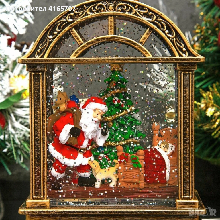 Коледен фенер с музика и снежен ефект – празнична лампа с LED светлина, снимка 1