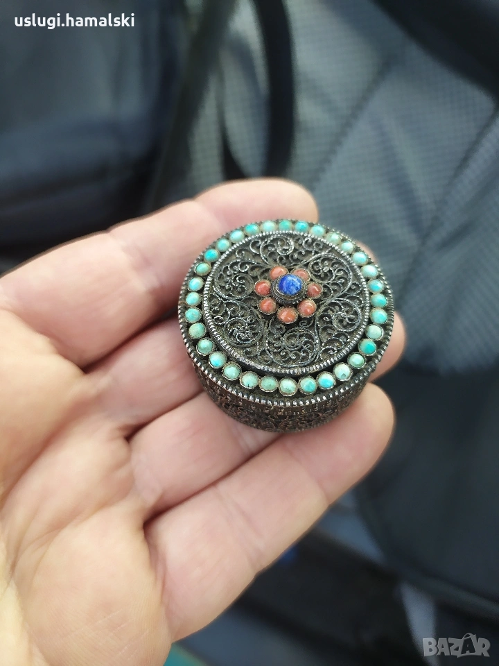 Стара сребърна кутийка с камъни, снимка 1