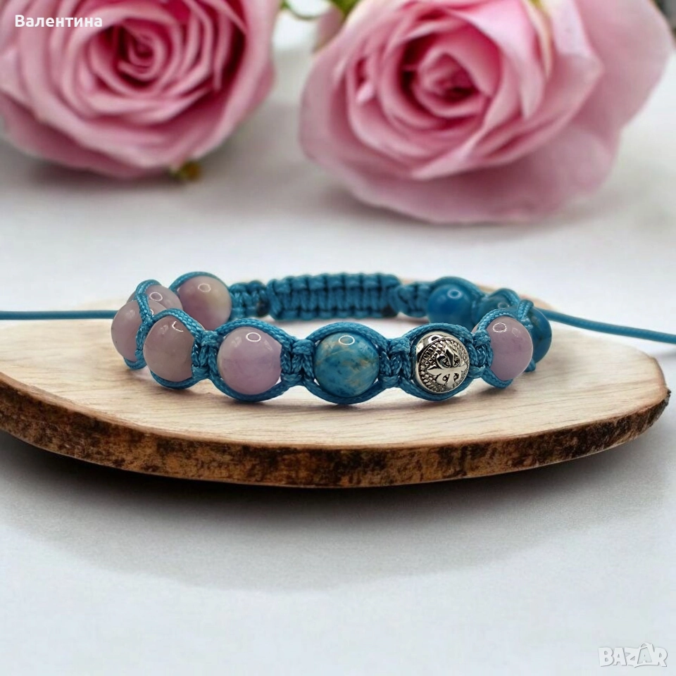 Дамска гривна кумцит, апатит и 925 сребро, снимка 1