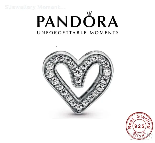 Сребърен елемент PANDORA 925 Sparkling Freehand Heart Charm , снимка 1