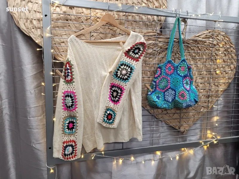 страхотна плетена блуза пачуърк XL + чанта, снимка 1