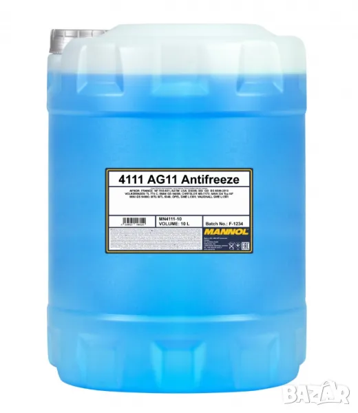 Антифриз концентрат MANNOL Antifreeze AG11 Longterm (-76C) 10л, снимка 1