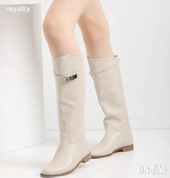 Равни ботуши - бежова кожа, снимка 1