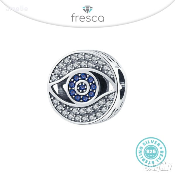 Талисман Fresca по модел тип Пандора сребро 925 Pandora Beautiful Blue Eye. Колекция Amélie, снимка 1