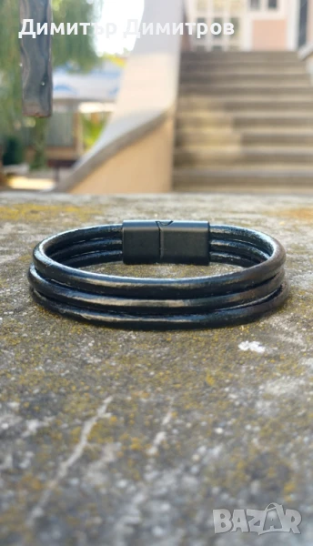 Мъжки гривни от естествена кожа и стомана. Бижута Луди гъби. Идея за подарък., снимка 1