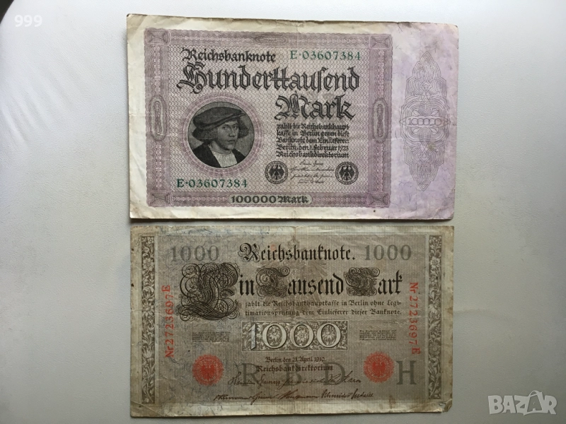 1000 марки 1910, 100 000 марки 1923 Германия, снимка 1