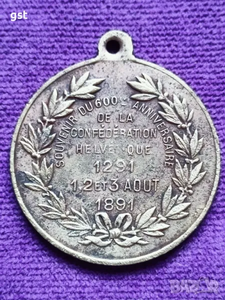 Рядък Медал плакет 1891 Helvetique Швейцария Swiss Bronze , снимка 1