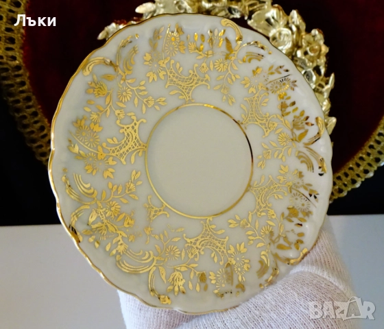 Чаша с чиния,баварски костен порцелан,злато,барок. , снимка 6 - Антикварни и старинни предмети - 52267410