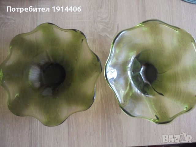 Красиви фруктиери, масивно цветно стъкло, зелен цвят,  2 броя, продават се заедно и по отделно, , снимка 1 - Други - 46463504