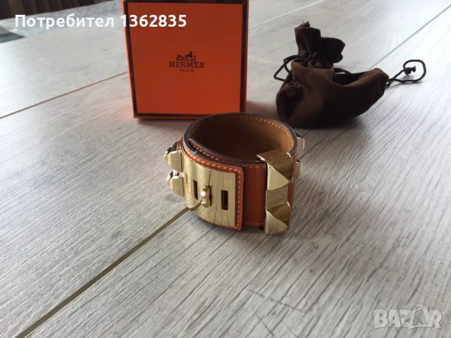 НОВА оранжева гривна от естествена кожа HERMES Paris Collier de Chien, снимка 9 - Гривни - 47129137