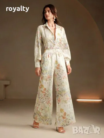 Елегантен комплект с флорални бродерии от тъкан плат 🍋🥥, снимка 4 - Комплекти - 49207328