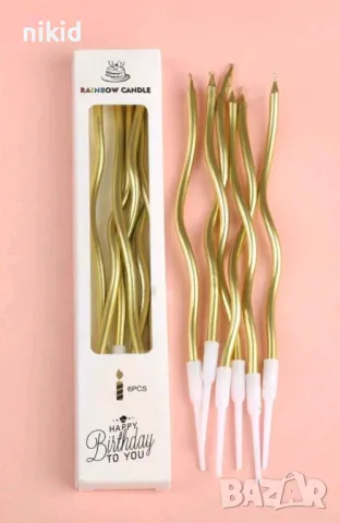 6 бр дълги тънки спираловидни свещи за украса торта декор рожден ден парти , снимка 2 - Други - 28599075