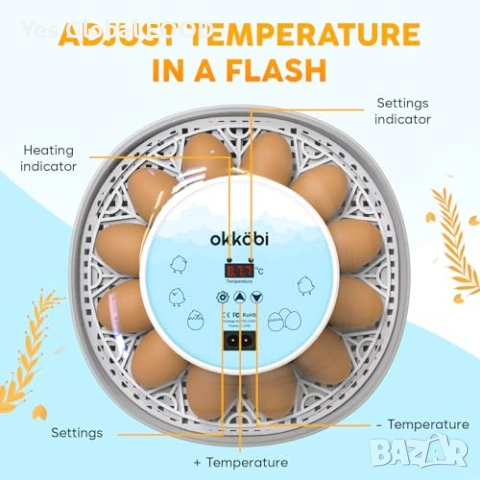 Okkobi M12 автоматичен инкубатор за 12–24 яйца с 360° изглед, снимка 2 - Други стоки за животни - 53097514