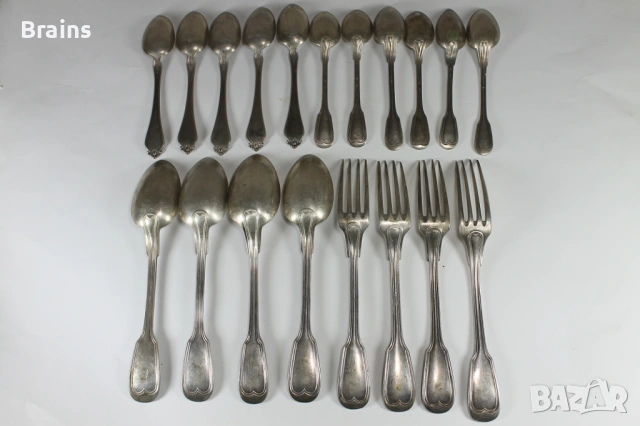 Стар Комплект Посребрени Прибори Вилици Лъжици, снимка 3 - Антикварни и старинни предмети - 53076893