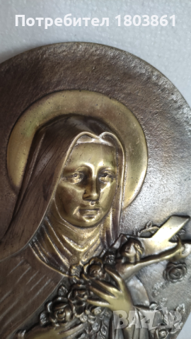 Старинна френска бронзова плоча Св.Тереза от Лизио, снимка 2 - Антикварни и старинни предмети - 45012577
