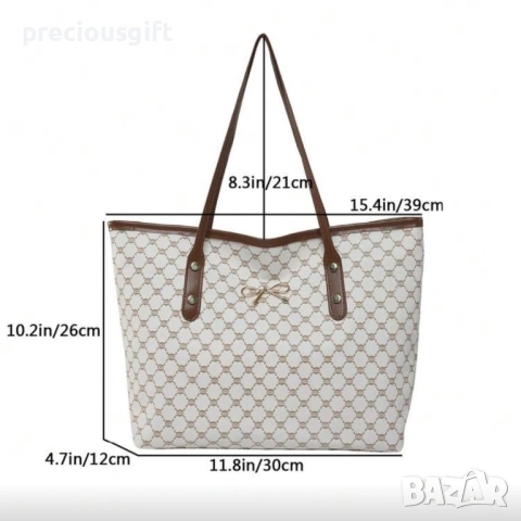 Дамска голяма бяла чанта с панделка, снимка 5 - Чанти - 53289780