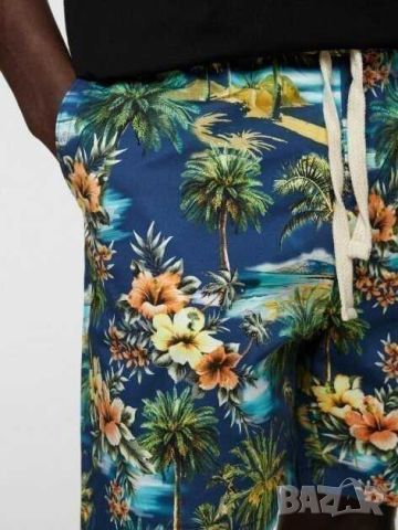 Мъжки плажни шорти с флорална апликация Zara, 97% памук, 3% еластан, L, снимка 3 - Други - 45675452