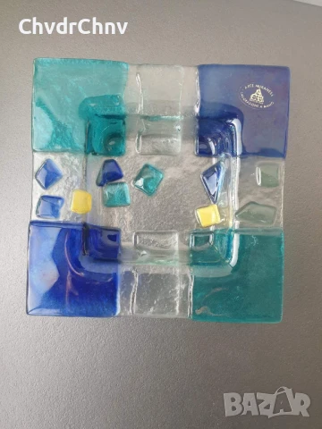 2бр Murano пепелници 17см-20см/стар италиански стъклен пепелник/квадратна чиния от Мурано стъкло