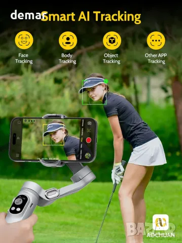 AOCHUAN 3-осен гимбал стабилизатор за iPhone и Android с AI проследяване, сив, снимка 3 - Селфи стикове, аксесоари - 47862930
