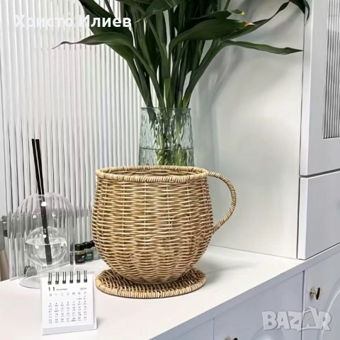 Голяма ратанова кошница Огранайзер за кафе капсули Бохо стил, снимка 10 - Декорация за дома - 51810169
