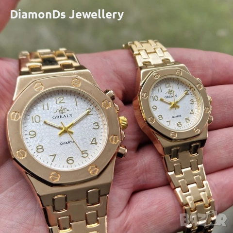 Комплект мъжки и дамски часовник 🕒 | златисти кварцови