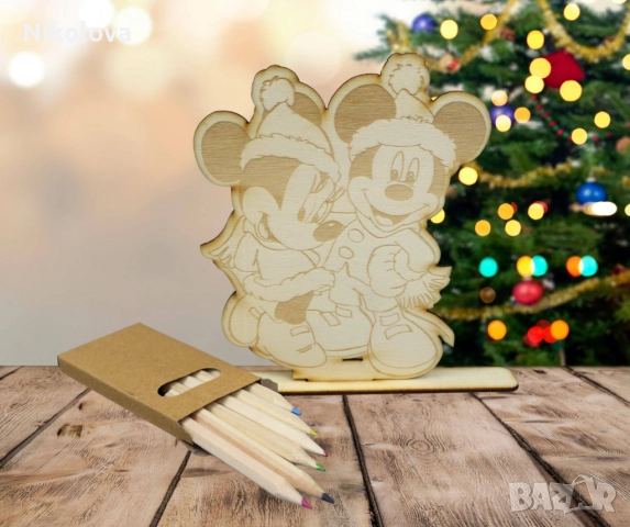 Коледна дървена фигурка за оцветяване със стойка и моливи, снимка 5 - Фигурки - 52276070