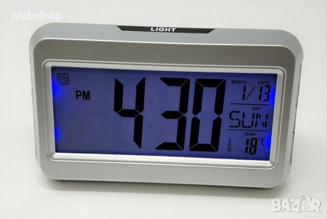 Настолен Часовник с термометър , LED подсветка и Гласов контрол, снимка 1 - Друга електроника - 45580766