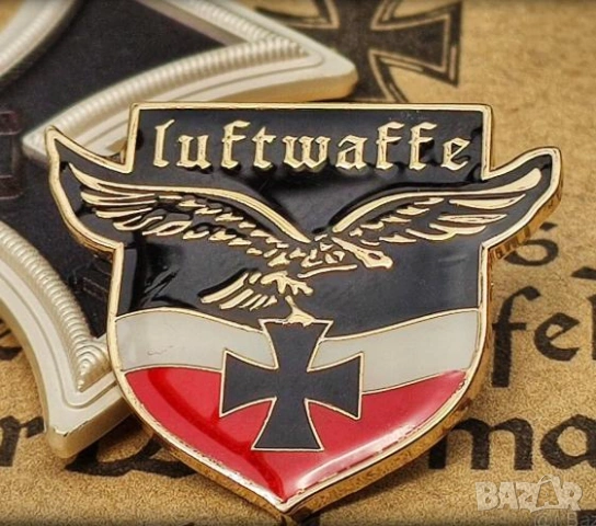 Брошка Luftwaffe SS23 Орел Черен Кръст Военновъздушни Сили Германия Третия Райх Железен Кръст Значка