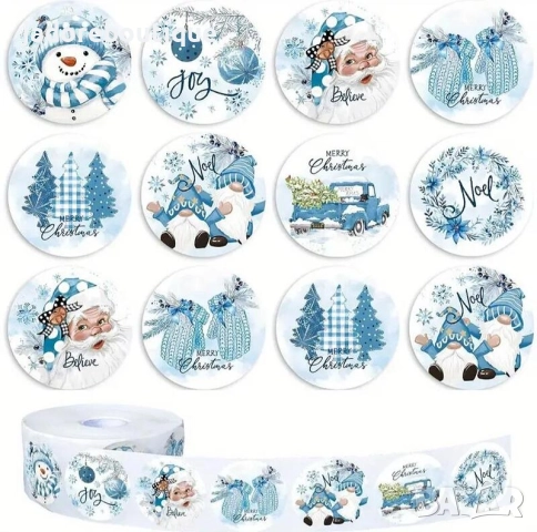 100 бр Кръгли стикери Коледни различни видове Коледа, снимка 2 - Други - 47382851