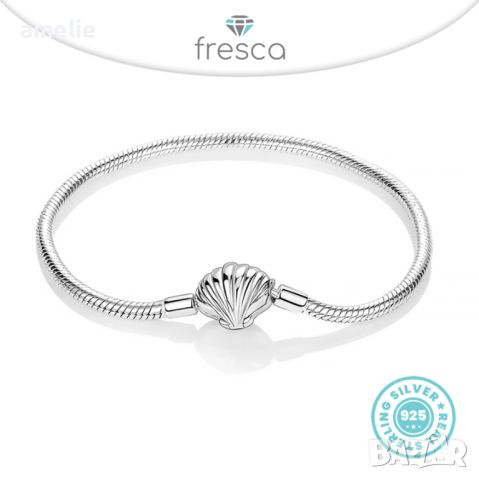 Гривна с Печат 925 основа Fresca по модел тип Пандора Pandora Shell Bracelet. Масивно посребрена., снимка 1 - Гривни - 45892889