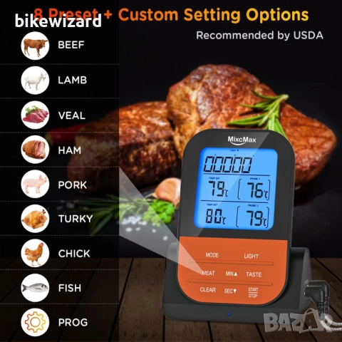 Термометър за грил безжичен с две сонди НОВ, снимка 3 - Барбекюта - 51440863