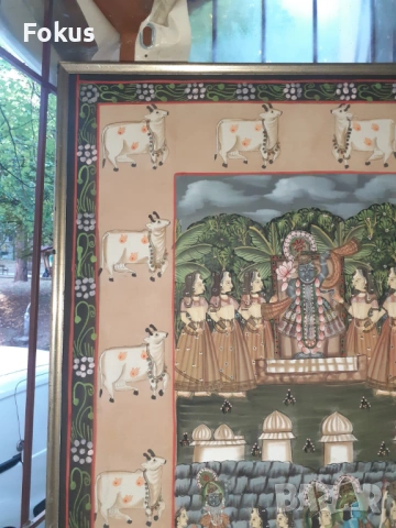 Стара огромна много красива индийска картина върху плат, снимка 3 - Антикварни и старинни предмети - 53294593