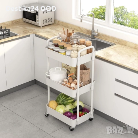 3-етажна помощна количка с колела – бяла, многофункционална, снимка 7 - Други - 52677171