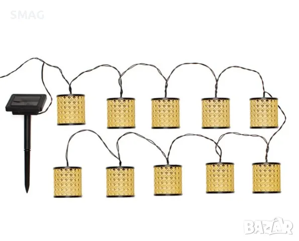 Соларен гирлянд с ратанови пластмасови фенери Топла бяла светлина 3,8 см - 10 бр. S_1220625, снимка 2 - Соларни лампи - 49909812