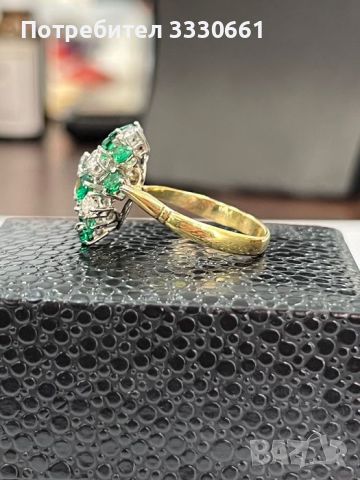Златен пръстен с брилянти и изумруди, снимка 8 - Пръстени - 45826584
