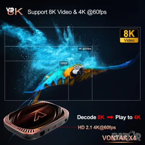 8K Android ТВ бокс VX4 с процесор Аmlogic с Dolby ATMOS HD Hi-Fi RES 4K - 1000 LAN с UGOOS mod ATV , снимка 9 - Плейъри, домашно кино, прожектори - 47251586