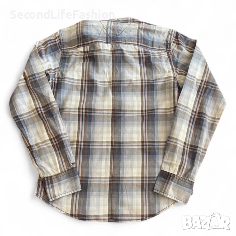 Винтидж мъжка дънкова риза Tommy Hilfiger с копчета, размер S, карирана, с дълъг ръкав, снимка 6 - Ризи - 52505752