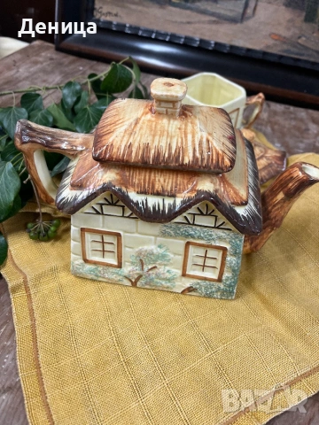 Страхотните английски къщички♥️  Чайник-23/ 15 см с чучур и дръжка Кафява захарница-10.5/8.5 см Жълт, снимка 13 - Други - 53253297