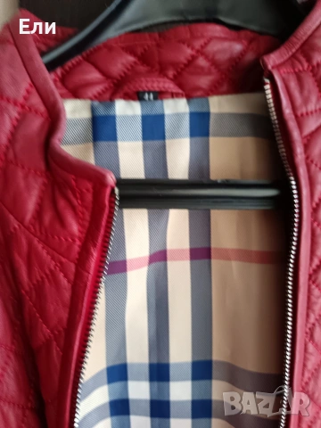 Червено кожено дамско яке естествена кожа , снимка 5 - Якета - 53228380