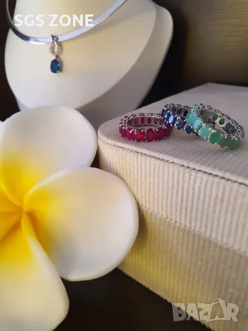 Пръстенът Eternity сребро със Сапфири, Рубини и Изумруди, снимка 14 - Пръстени - 49541135