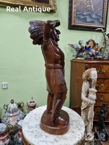 Голяма антикварна колекционерска дървена фигура статуетка , снимка 8 - Статуетки - 49704835