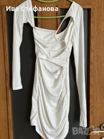 Нова еластична парти коктейлна бяла  къса официална рокля трико , снимка 4 - Рокли - 51628779