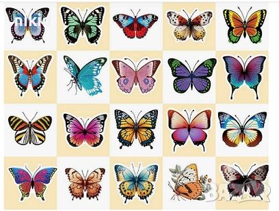 50 бр Пеперуди самозалепващи лепенки стикери за украса декор картонена торта и др, снимка 8 - Други - 33376239