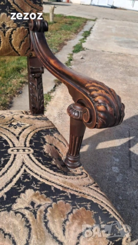 Антикварно кресло-трон масив, снимка 3 - Дивани и мека мебел - 53681422