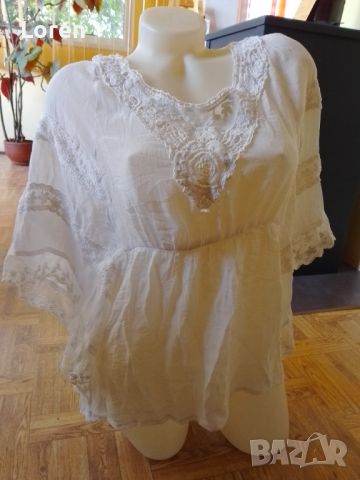 Дамска бяла блуза с дантела , снимка 2 - Тениски - 45510285