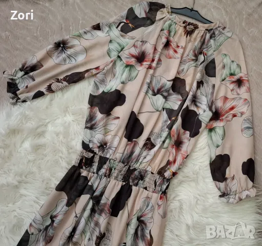 РАЗКОШНА дълга бежова рокля на едри цветя, снимка 10 - Рокли - 50091191