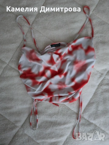 Bershka сатениран топ с набори M, снимка 2 - Потници - 53286208